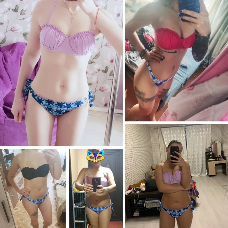 Kobiety strój kąpielowy Frilled teksturowane zestaw Bikini bez ramiączek stroje kąpielowe damskie wyściełane niskie marszczenie w talii Bandeau