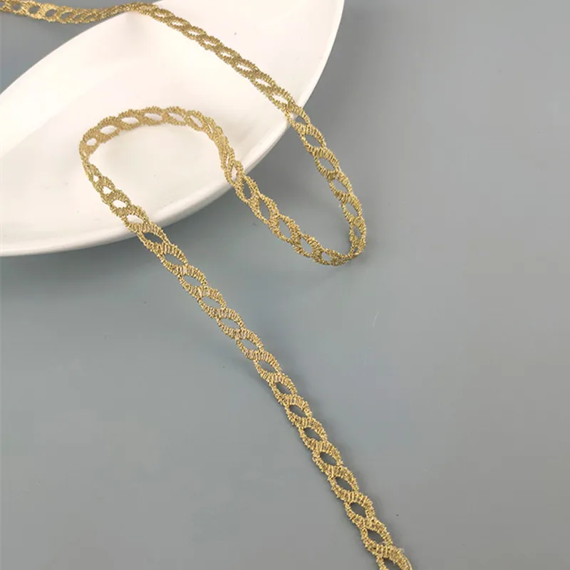 zsbszc Neue 10 Yards Breite 0,5 cm goldene Spitzenborte zum Nähen, DIY, elegante Bekleidungszubehörteile, Makramee-Stickspitze XYJB44 – Detail 3