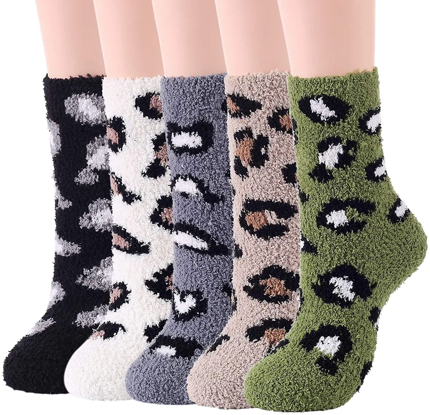 Women Thick Warm Socks Leopard Print Slipper Winter Socks Cabin Fluffy Fleece Cozy Soft Stocks Thermal Plush Sleep Home Sockings