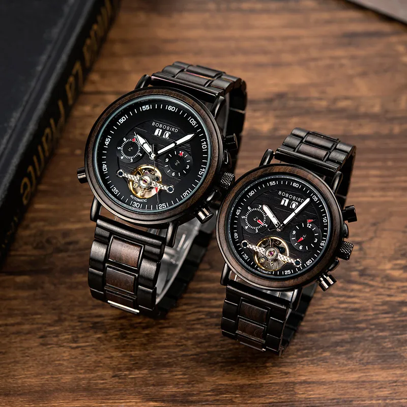 Auto Mechanical Couple Watches Timepiece for Men Ladies Wristwatch Date Display relogio masculino de luxo BOBO BIRD