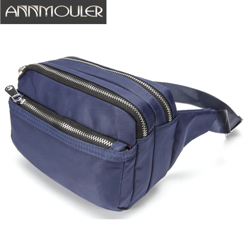 

Annmouler Large Capacity Fanny Pack for Women Tri-zipper Waist Bag High Quality Phone Pocket Purse Black Adjustable Chest Bag