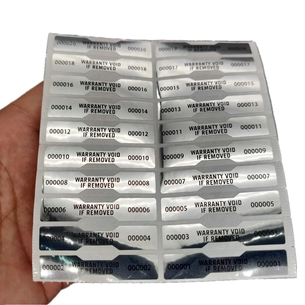 500PCS Glossy Silver WARRANTY VOID IF REMOVED Void Seal Warranty Tamper-Proof， Serial Number Security Label