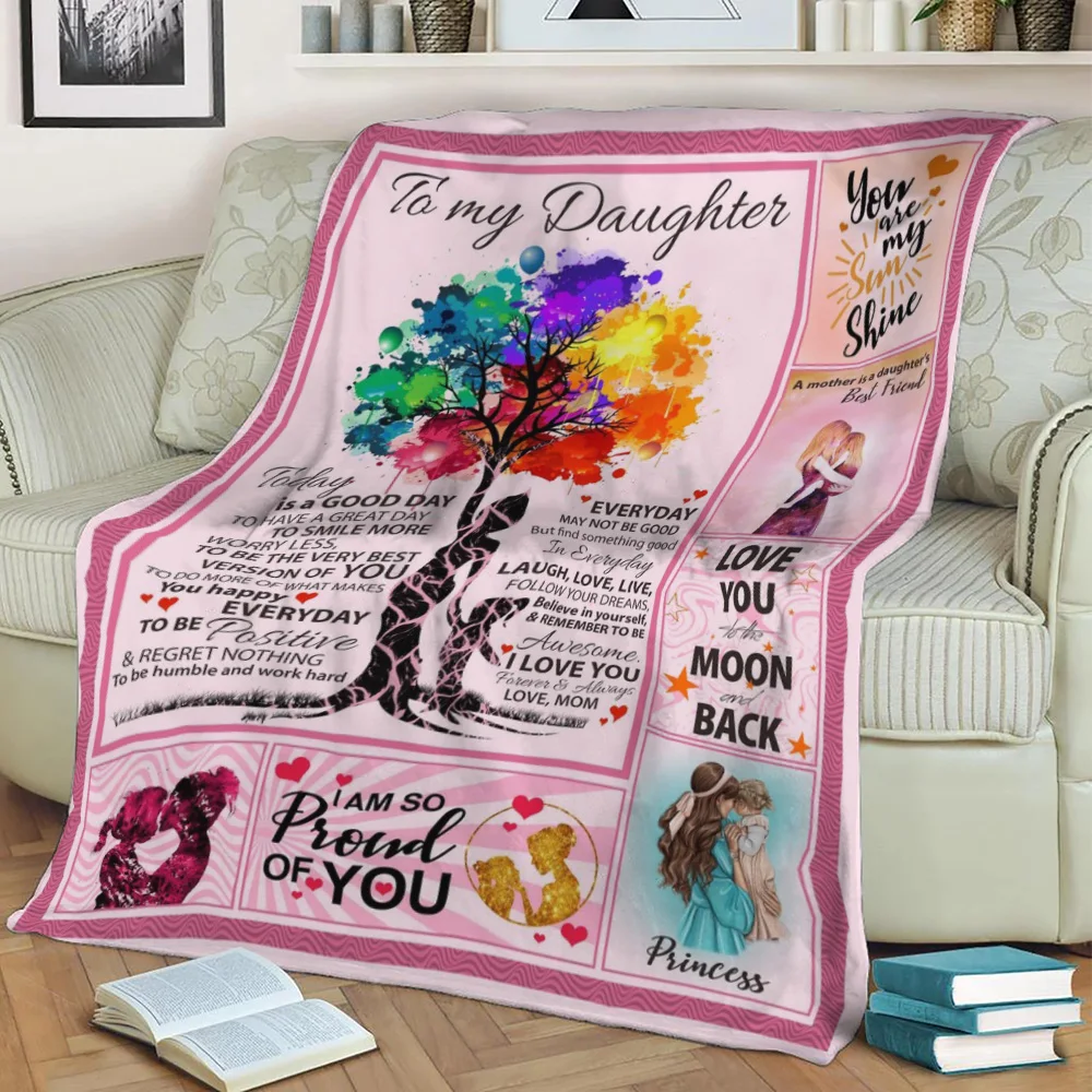 Letter Dad Mom To Daughter Soft Blanket Warm Plaid on The Sofa Gift Children's Blanket for Living Room Fleece Throw Blanket