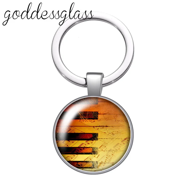 Musical notes Musical instruments Piano disc glass cabochon keychain Bag Car key chain Ring Holder Charms keychains for Gifts