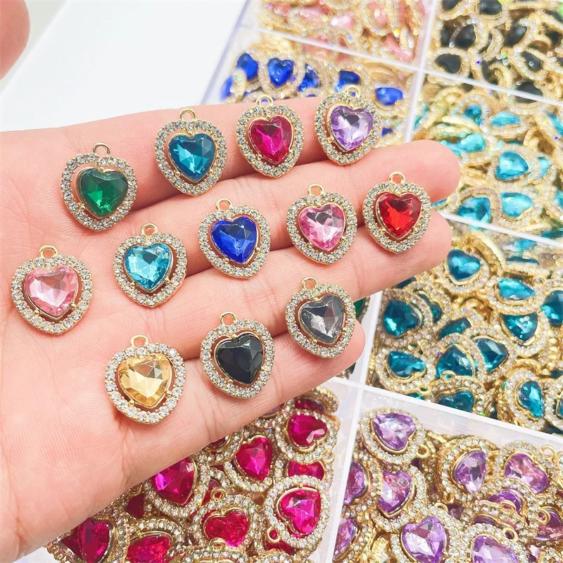 Peixin 10 Teile/satz bunte nette funkelnden herz-förmigen kristall charms für schmuck machen Lieferungen DIY Ohrringe Halskette Erkenntnisse