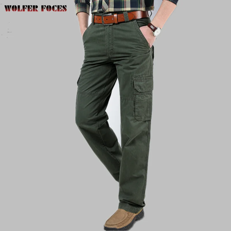 Spring And Autumn Men's Middle-aged Casual Multi Bag Pants Tooling Straight Tube Jacketsfor Outdoor Sports Loose Large