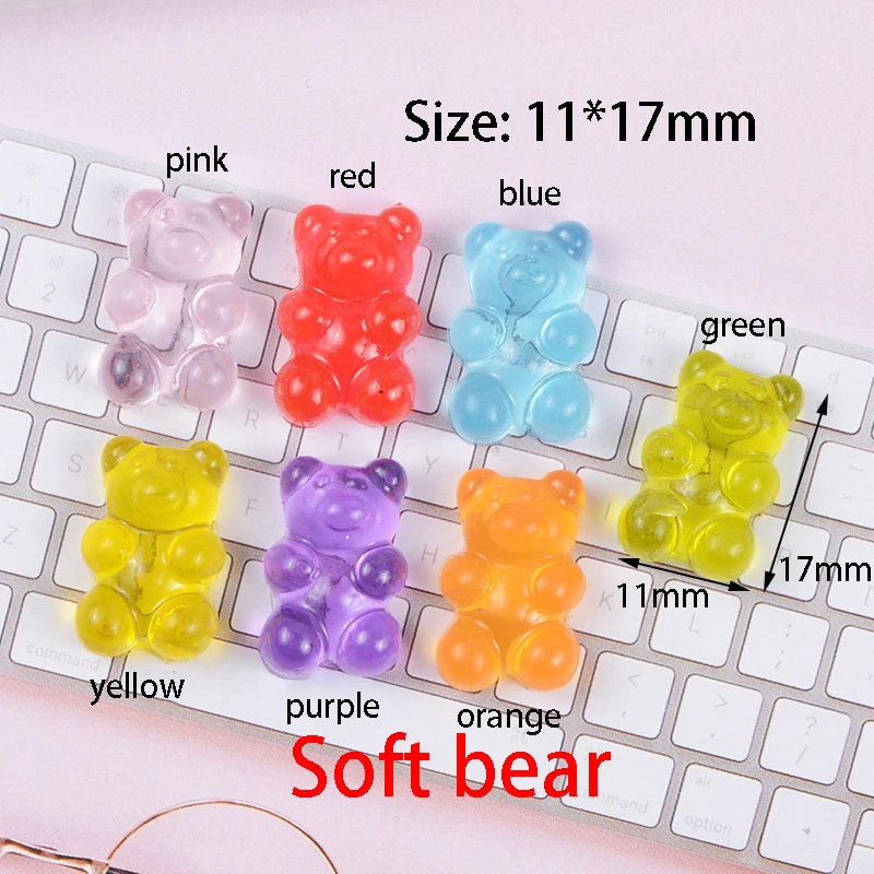 50pcs/Lot Fashion Cute Resin Soft Gummy Bear Pendant Flatback Charms For Woman Girls Cartoon  DIY