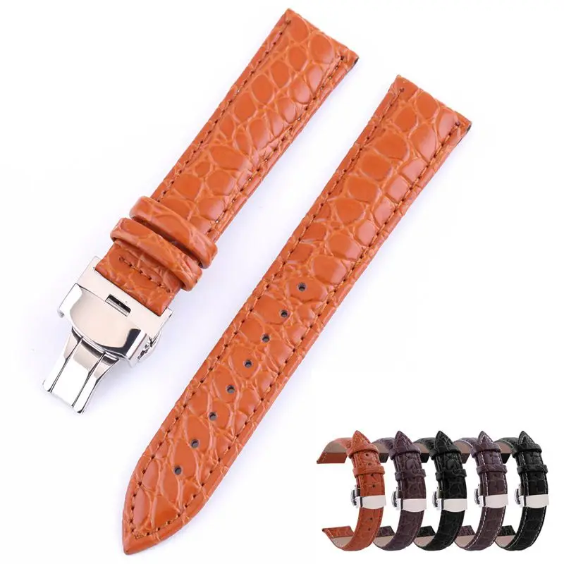 

Genuine Leather Watch Band 18mm 20mm 22mm 24mm Butterfly Buckle Calf Leather Watch Strap for Men Women