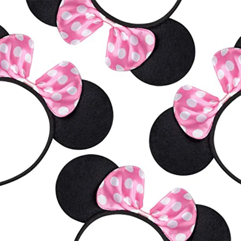 Disney Mickey Mouse Ears Headbands Solid Black Ears Polka Dots Red Bow Boys Girls Birthday Party Theme Costume Play Celebration