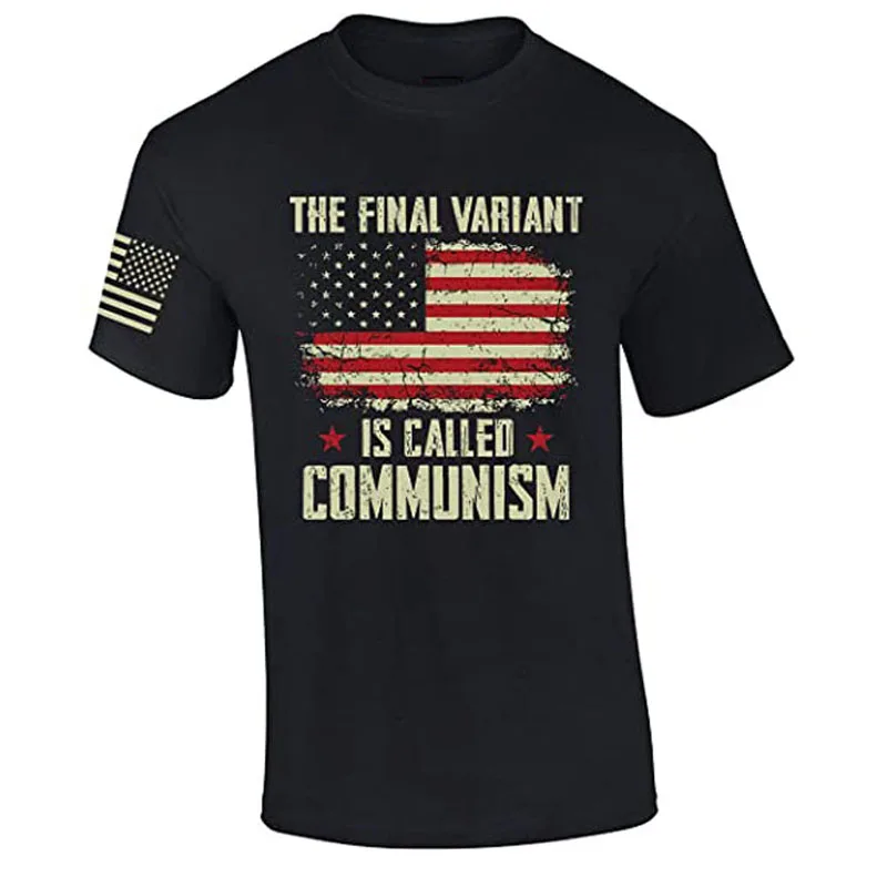 The Final Variant Is Communism Distressed American Flag Sleeve Men's Short Sleeve T-Shirt Graphic Tee