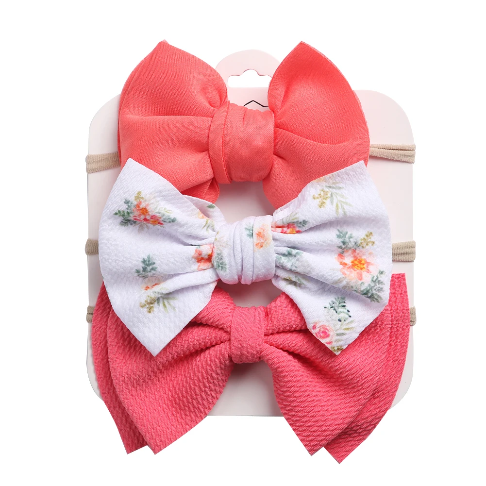 3Pcs/Set Sunflower Cow Print Baby Girls Headband Elastic Nylon Hair Bands Puff Bullet Bow Dot Flower Infant Festival Headwraps