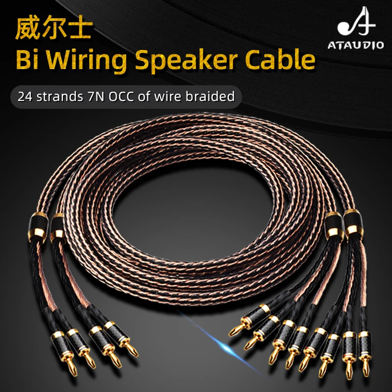 Ataudio Hifi Bi Bedrading Luidsprekerkabel Hi-End Occ Luidsprekerkabel Met Carbon Fiber Banana Plug