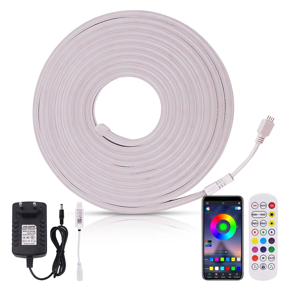 Mini Remote Bluetooth Music Neon LED Strip Light 5M 10M 12V 96Leds/m Waterproof RGB Flexible Tape Ribbon With Phone APP Control