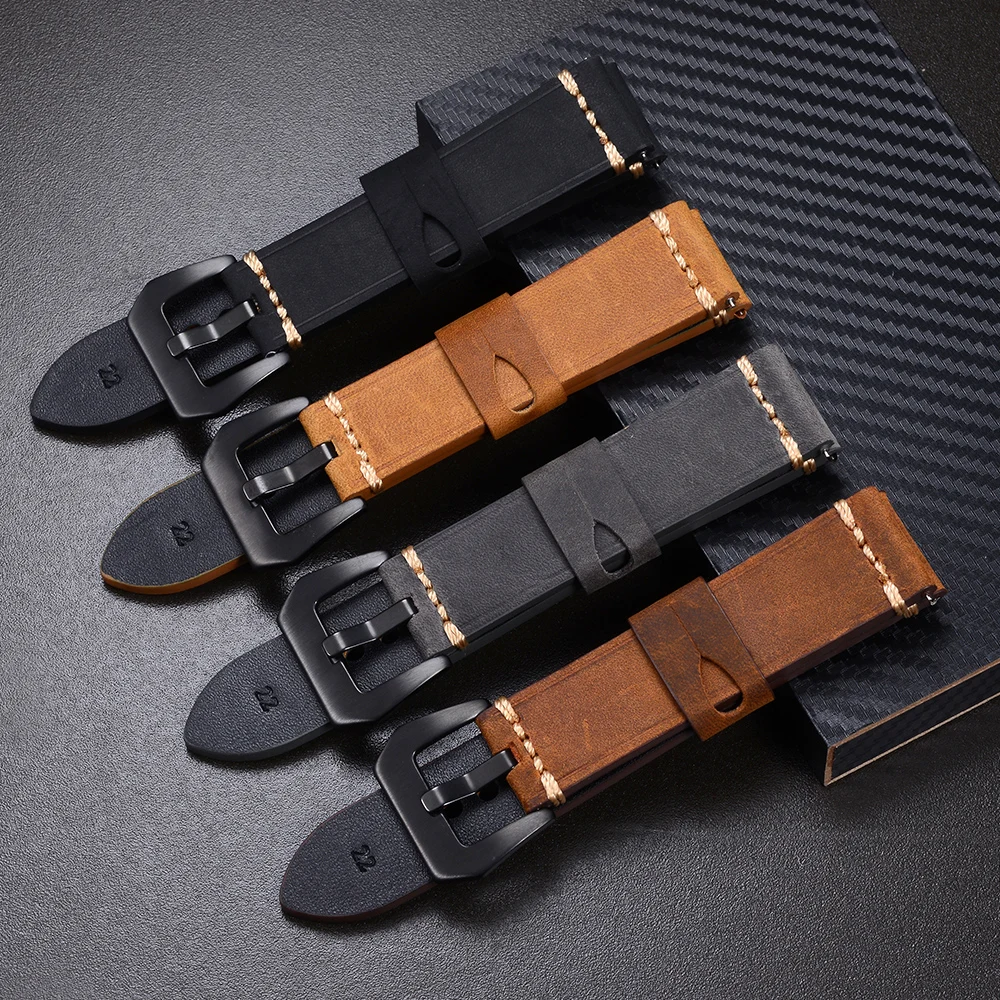 Men Watch Band Genuine Leather Straps 22mm 24mm Watch Accessories Belt High Quality Top Grain Watchbands