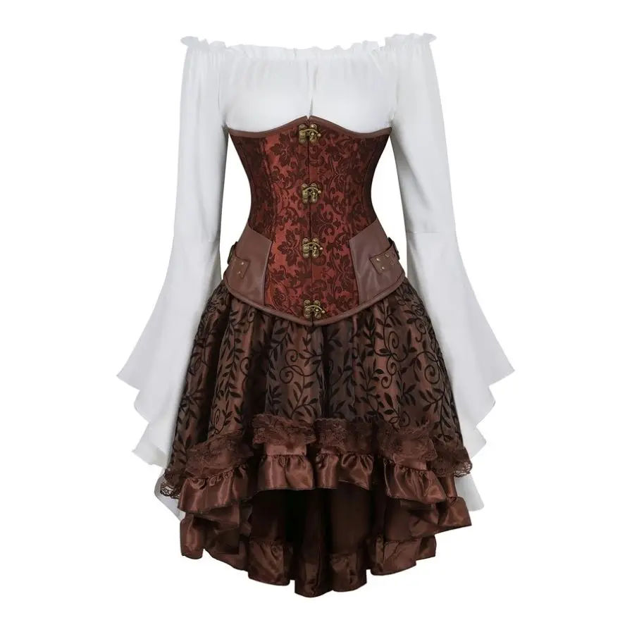 Déguisement Pirate Steampunk Femme 3 Pièces – Corset, Blouse et Jupe – photo 13
