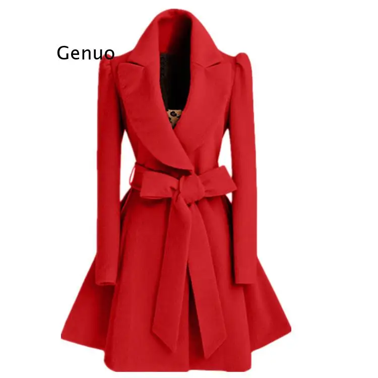 Giacca da cappotto soprabito in lana da donna coreana cappotti rosso Xl autunno e inverno giacca a vento lunga soprabito moda cappotto