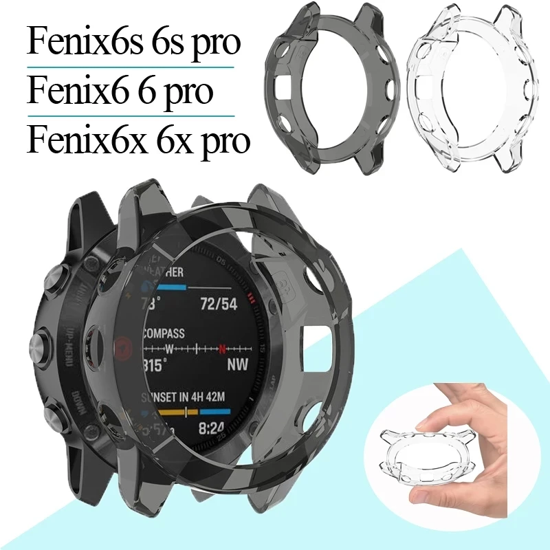 For Garmin Fenix 6 Pro 6S 6X Pro Soft Crystal Clear TPU Protector Case Cover Frame Smart watch accessories Fenix6 Fenix6X Shell