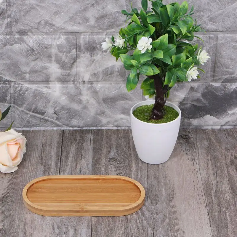 Oval Shape Bamboo Wood Saucer Plant Tray Mini Plant Flower Pot Stand Favor Succulent Pot Tray Simple Elegant Design Home Decor