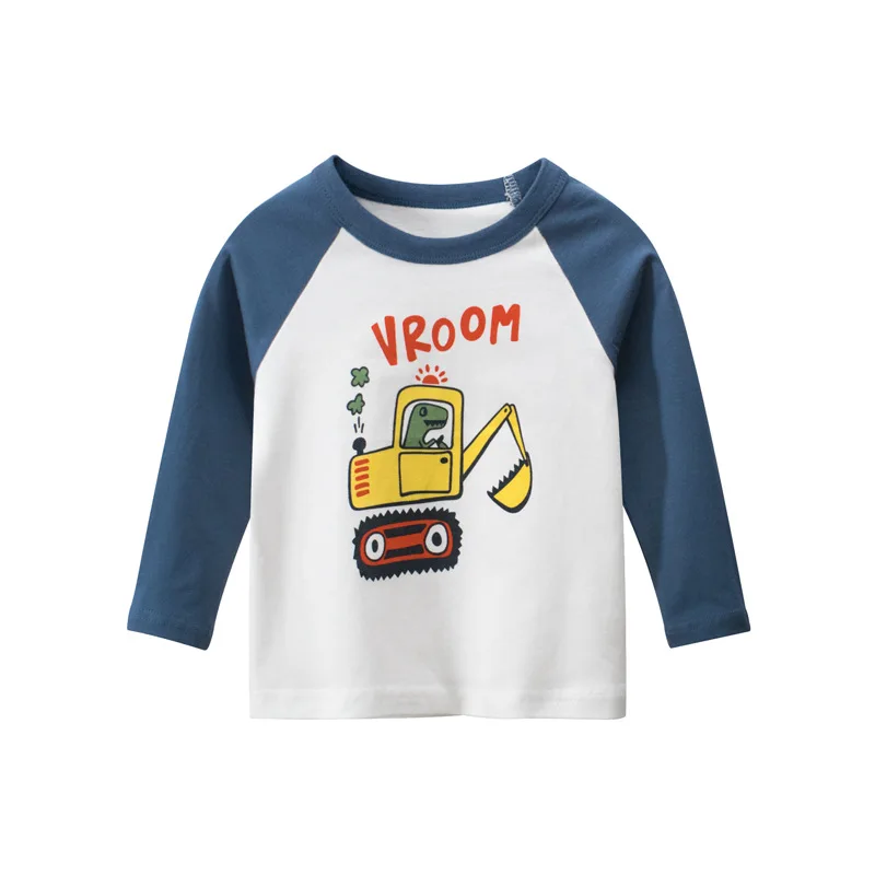 2024 Children\'s T-shirts 100% Cotton Long Sleeve Clothes Cute Car Cartoon Tops Baby Boys Bottoming Shirts Kids Undershirts