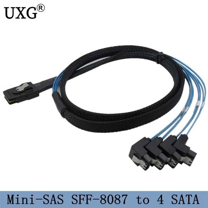 

Right Angled 90 Degree sas sata cable Mini-SAS SFF-8087 to 4 SATA Cable Mini SAS 4i SFF8087 36P To 4 SATA 7P Cable 12Gbps 1m