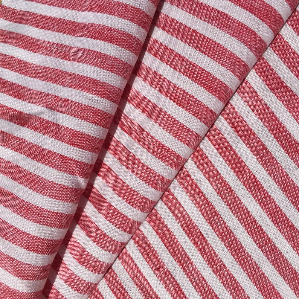 Yarn Dyed Stripe 100% French Linen Fabric 280cm Width Used For Linen Bedding Set Linen Curtain