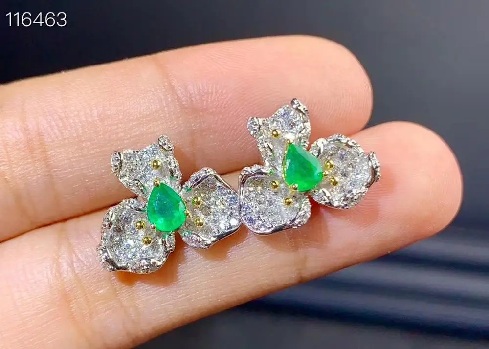 منطقة التعدين كولومبيا، أقراط الزمرد الطبيعي، فضة استرلينية 925، مجوهرات نسائية ملونة راقية