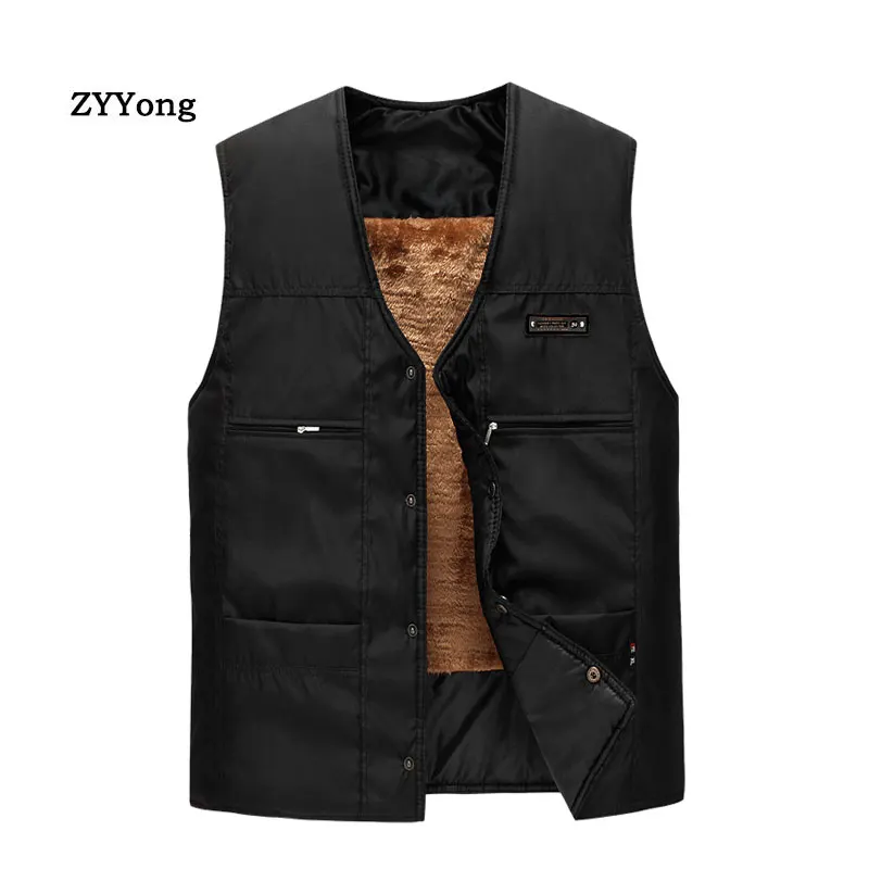 

Winter Vest Coat Men Business Leisure Add Cashmere Thicken Waistcoat Work Cold Protection Keep Warm Black Jacket Clothing