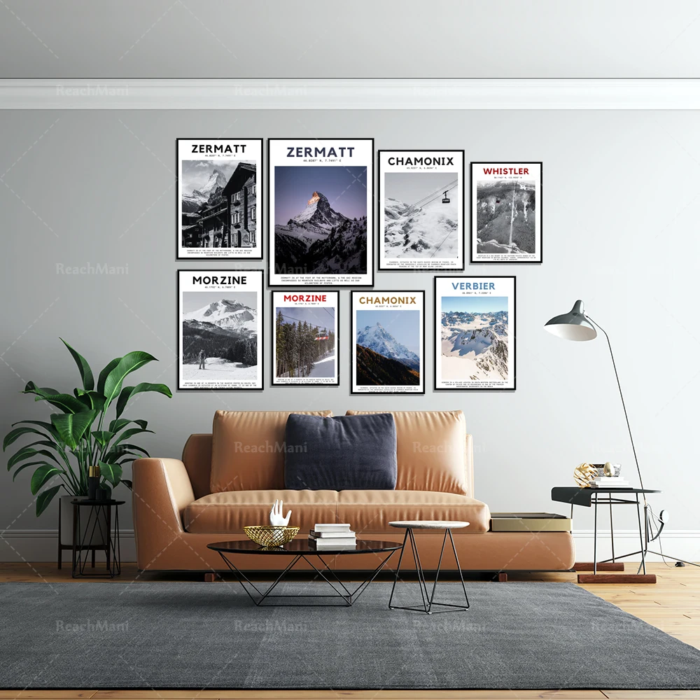 Zermatt, Morzine, Chamonix Minimalism-Art of Chamonix, a gift for skiers in Erbes, a gift for climbers travel poster