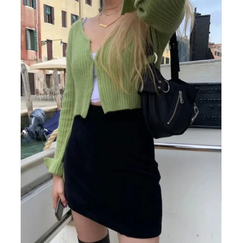 Women sweater cardigan korean long sleeve crop top green cardigans vintage knitted sweaters korean crop sweater white ladies top