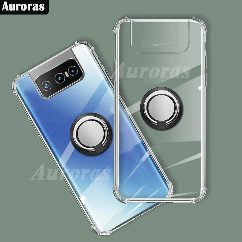 Auroras For Zenfone 8 Flip Case Anti-fall Airbag Clear Case Shockproof With Ring Case For Asus Zenfone 8 Flip Cover