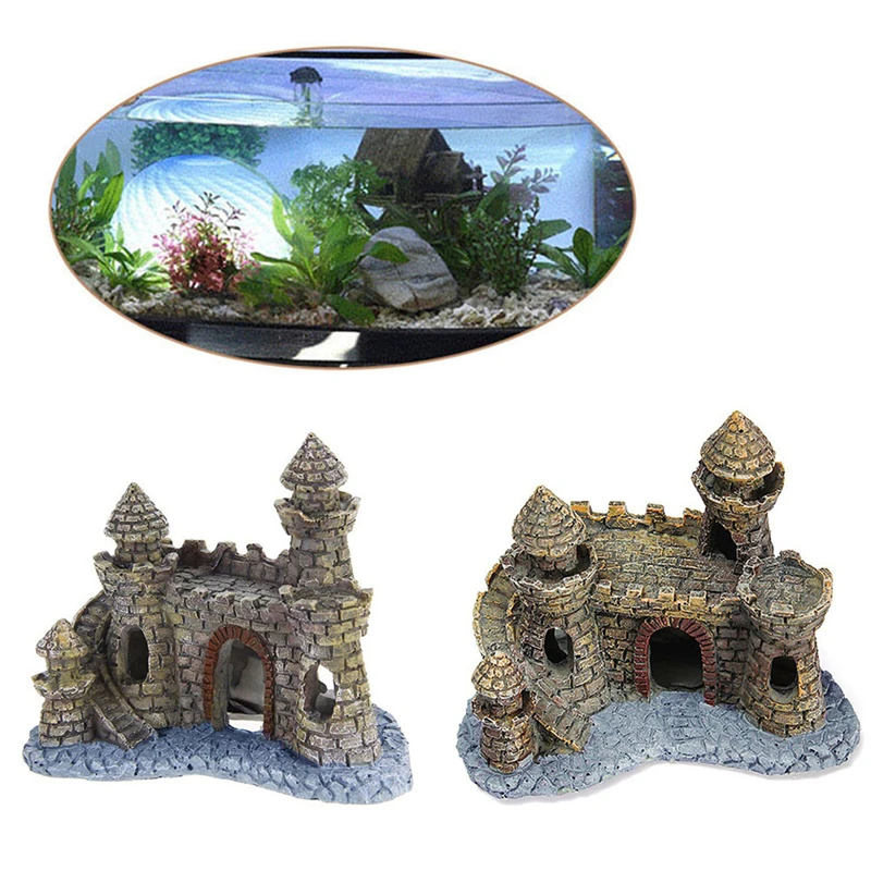 1Pc Mini Resin Cartoon Castle Aquariums Decor Fish Tank Escape Hole Aquarium Accessories Decor Castle Tower Ornament