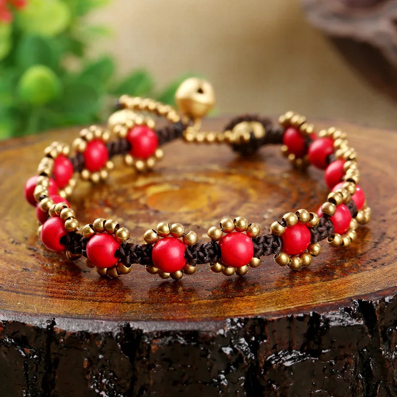Bohemian Ethnic Style Retro Turquoise Women\'s Bracelet Wax Rope Hand-woven DIY Beach Style Creative Couple Female Bangle Jewelry