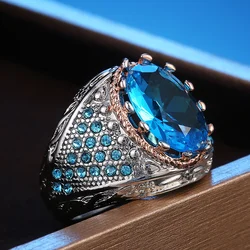 Huitan Luxury Big Sky Blue Oval CZ Women Finger Rings Noble Birthday Party Anniversary Gift Ring for Lady Bright Classic Jewelry