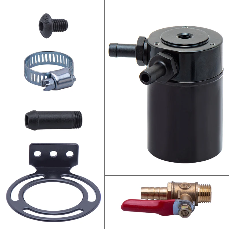 

Universal 2.0L Racing Baffled 2-port Oil Catch Can Tank Air Oil Separator with filter and valve
