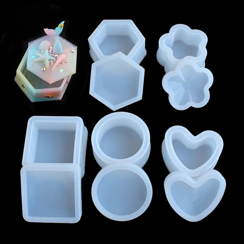 SNASAN Storage Box Flower Heart Hexagon Resin Silicone Mould Jewelry Making DIYTool UV Epoxy