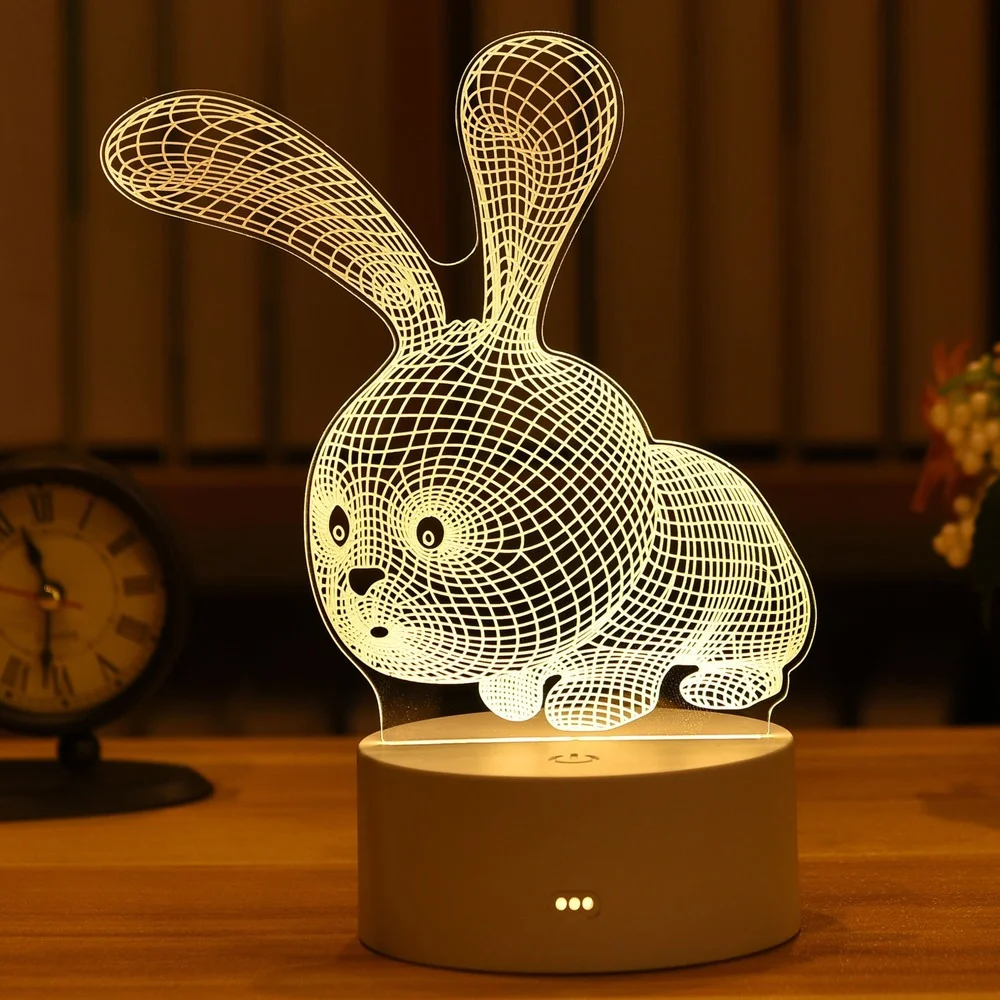 3D Animal Night Light LED Warm Color Button Acrylic Optical Light Decoration Night Light Children's Birthday Gift DIY Decoration