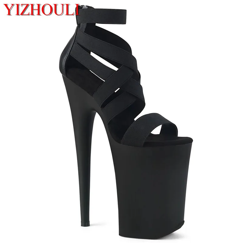 Summer women's high heels, black stiletto, 9 inch ultra high heel 23 cm sexy stage show banquet nightclub sandals