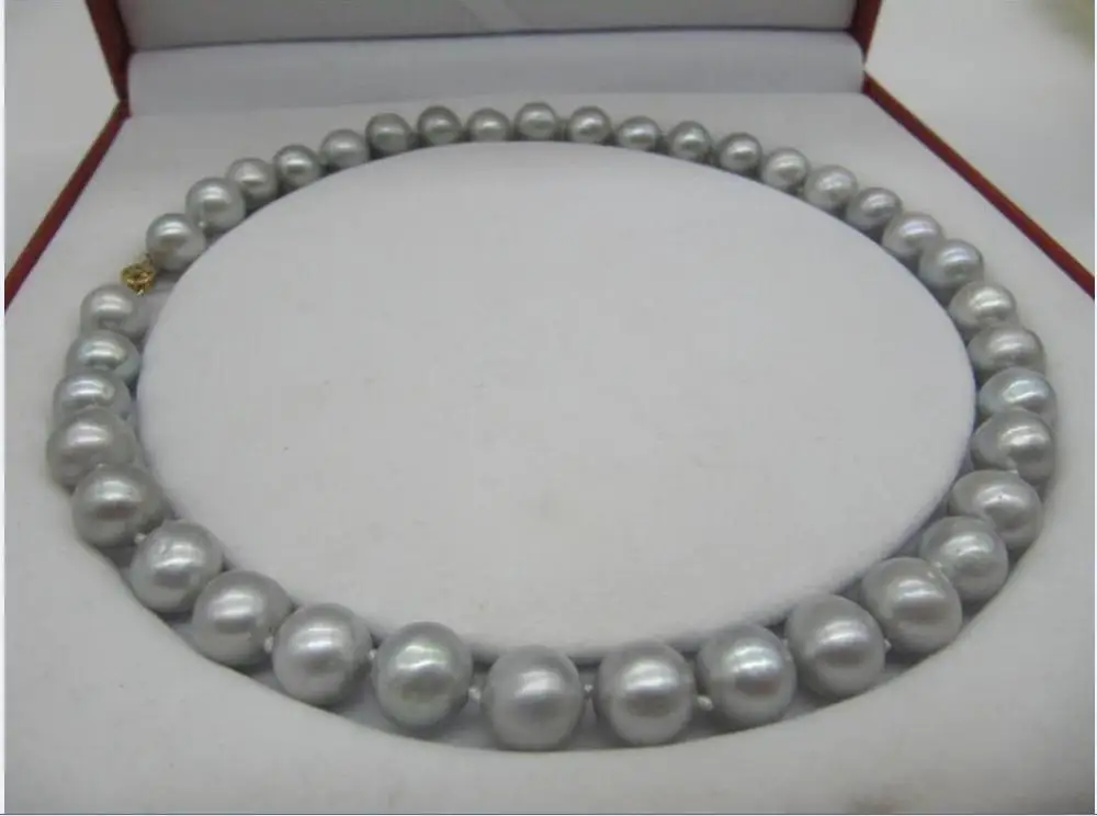 

huge New AAA 10-11mm Round gray Natural Real Fresh pearl necklace 18"925silver