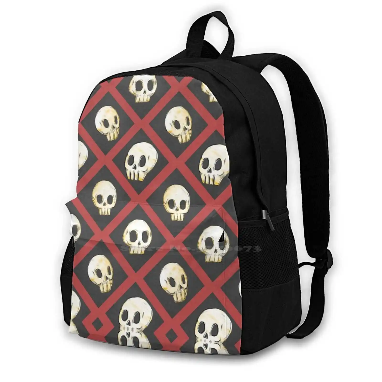 

Tiling Skulls 2 / 4-Red Teen College Student Backpack Pattern Design Bags Skull Spooky Emo Goth Halloween Haunted Mansion