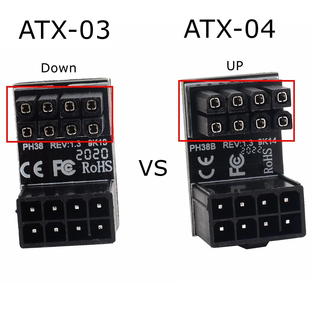 Adaptador de energia atx fêmea 6pin 8pin 20 pinos, nova versão, 180 graus de ângulo, adaptador para placa gráfica desktops