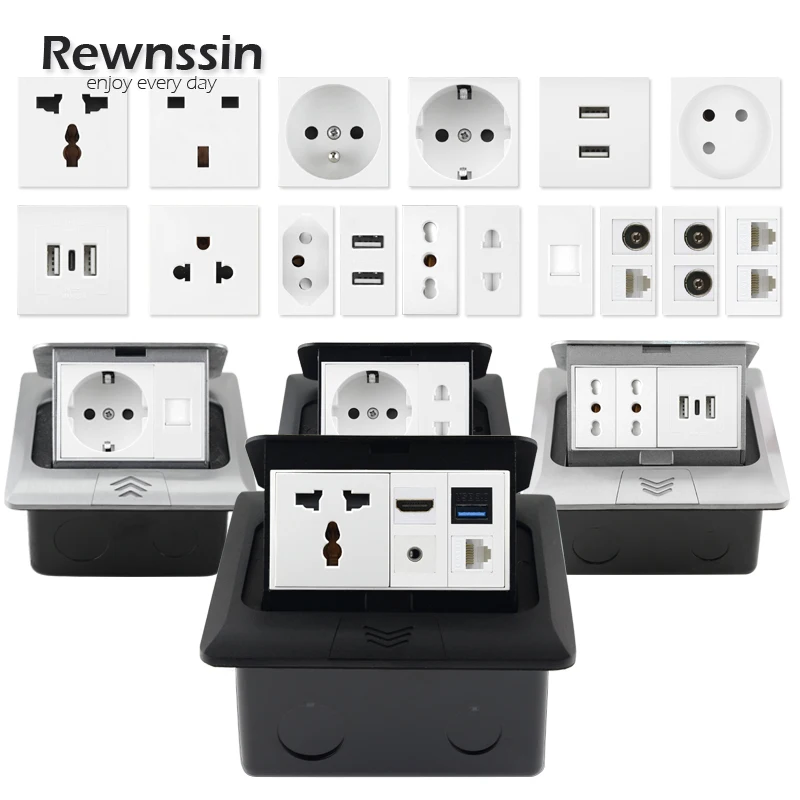 

Встраиваемая напольная розетка стандарта ЕС, коробка из алюминиевого сплава, с двумя портами USB Type-C, скрытая напольная розетка