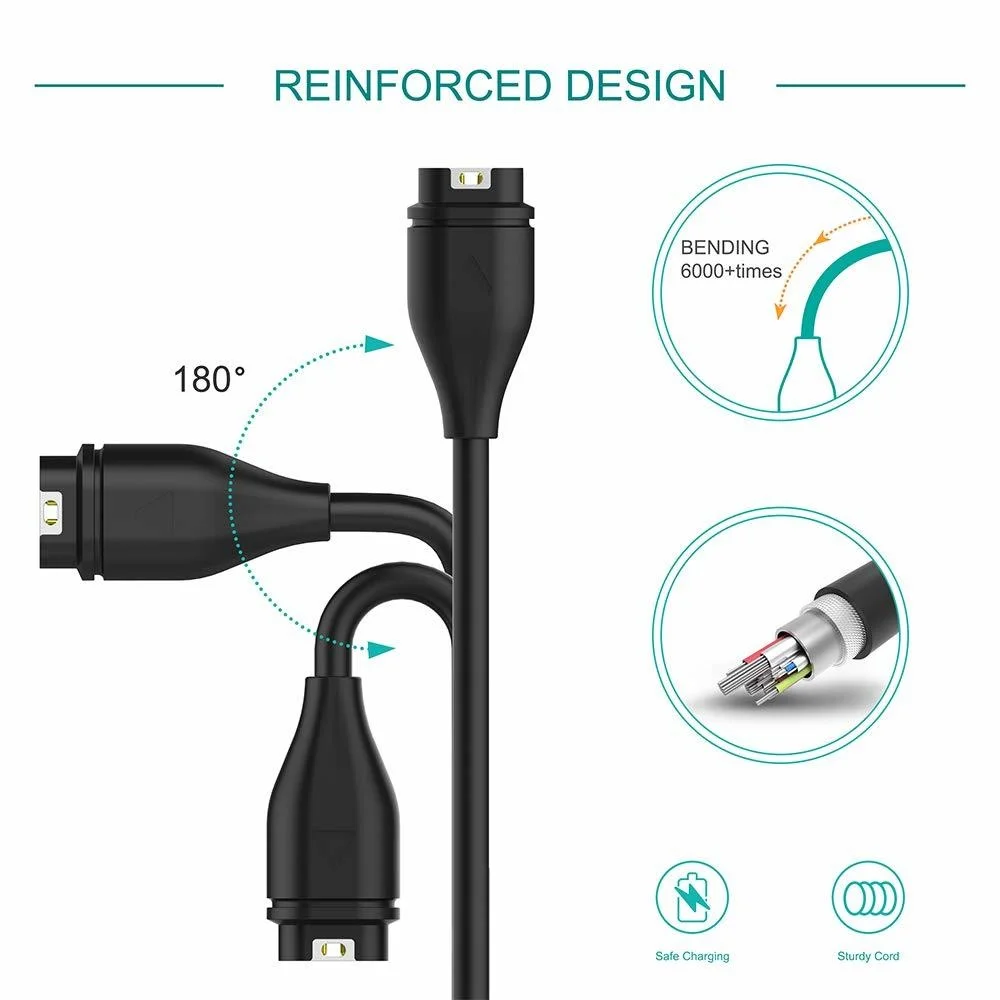 1 Meter USB Charging Cable For Garmin Fenix 7 7S 7X 6 6S 6X 5 5S 5X Vivoactive 3 4 4S Venu 2 2S SQ With Dustproof Plug Cover