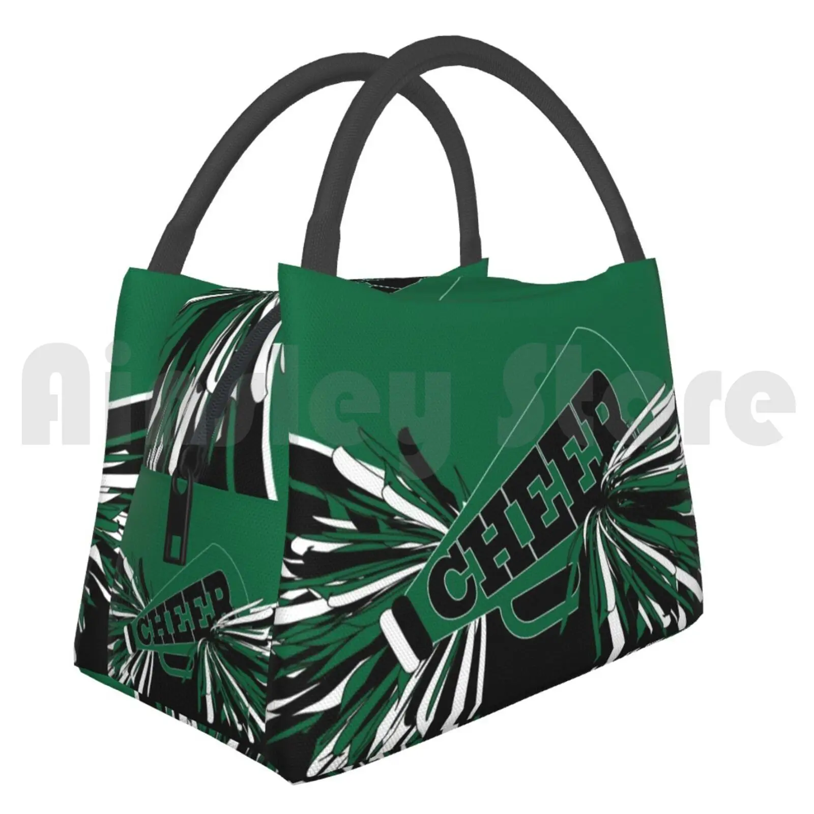 

Cooler Lunch Bag Picnic Bag Dark Green Cheerleader Dark Green Cheer Cheerleader Black White Pom Poms Megaphone