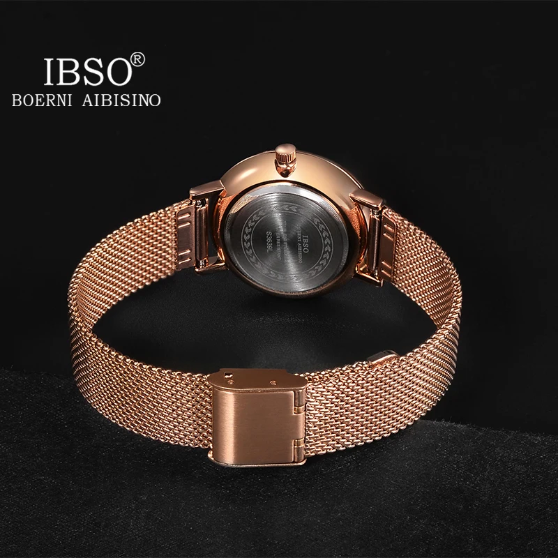 IBSO Brand Women‘s Watch Fashion Rose Gold Color Quartz Watch Femme Mesh Band Wrist Watch Japan Movement Relogio Feminino