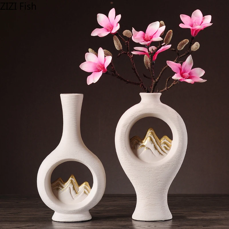 Chinese Style Ceramic Vase Hollow Out Jinshan Handmade Modern Home Decoration Flower Arrangement Accessories Flower Vase