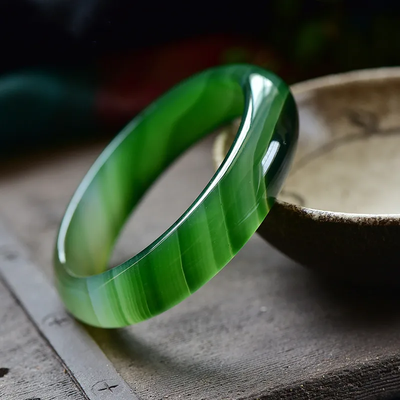 New Natural Brazilian Agate Dark Green Chalcedony Jade Stour Bangle Goddess Fashion Exquisite Lucky Bracelet Accessories