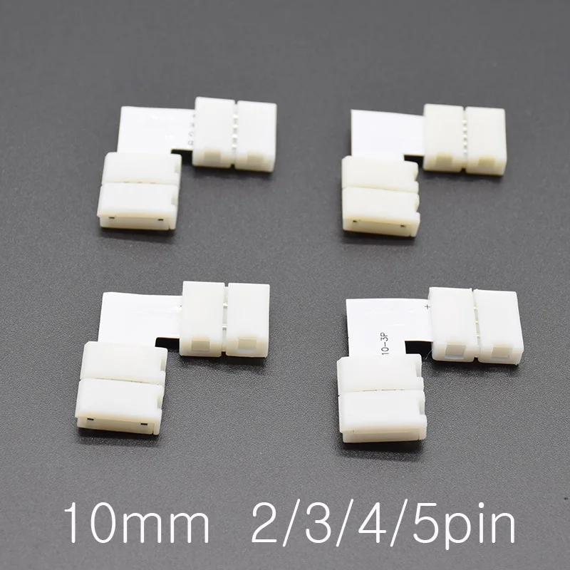 5Pcs 2pin 3pin 4pin 5Pins Gratis Solderen Geleid Connector 10Mm L Shape Corner Connector Voor Led Strip licht Rgb Rgbw Rgbww