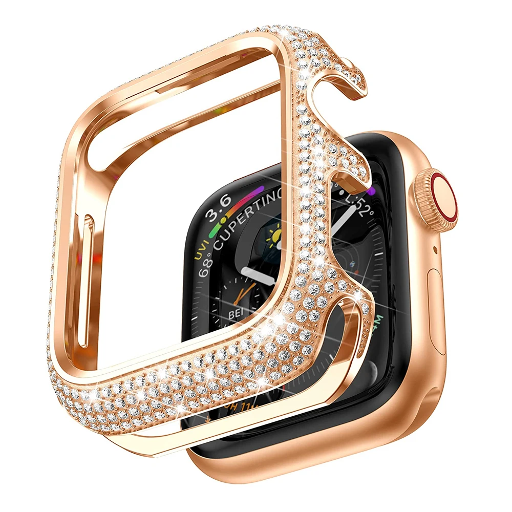 Bling Metal Case for Apple Watch 6 40mm iWatch SE Series 8 7 41mm Jewelry Cover Luxury Diamond Bezel Vintage Sparkling Woman