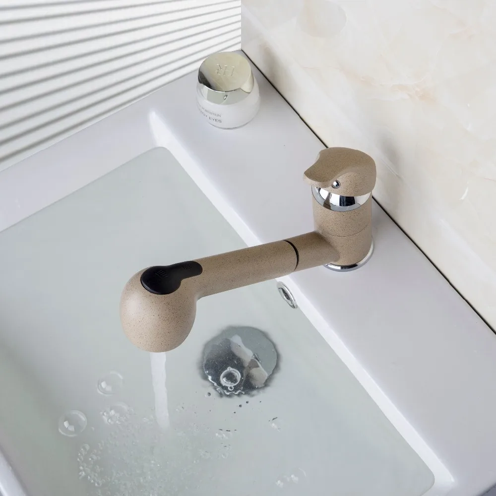 Monite Khaki Bathroom Faucet Pull Out & Swivel Mixer Tap Bathroom Lavatory Vessel Sink Basin Hot & Cold Mixer Tap Basin Faucet