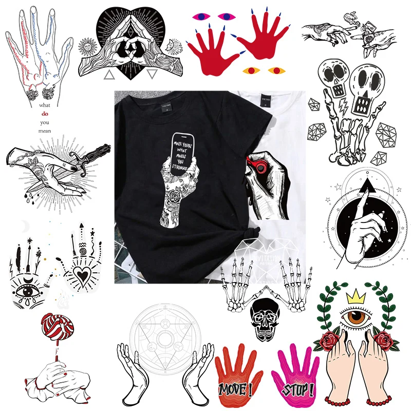 Diy Cool Thermal Stickers On Clothes Punk Patches Iron On Transfers For Clothing Skull Hand Thermo Patch For Clothes Applqiues